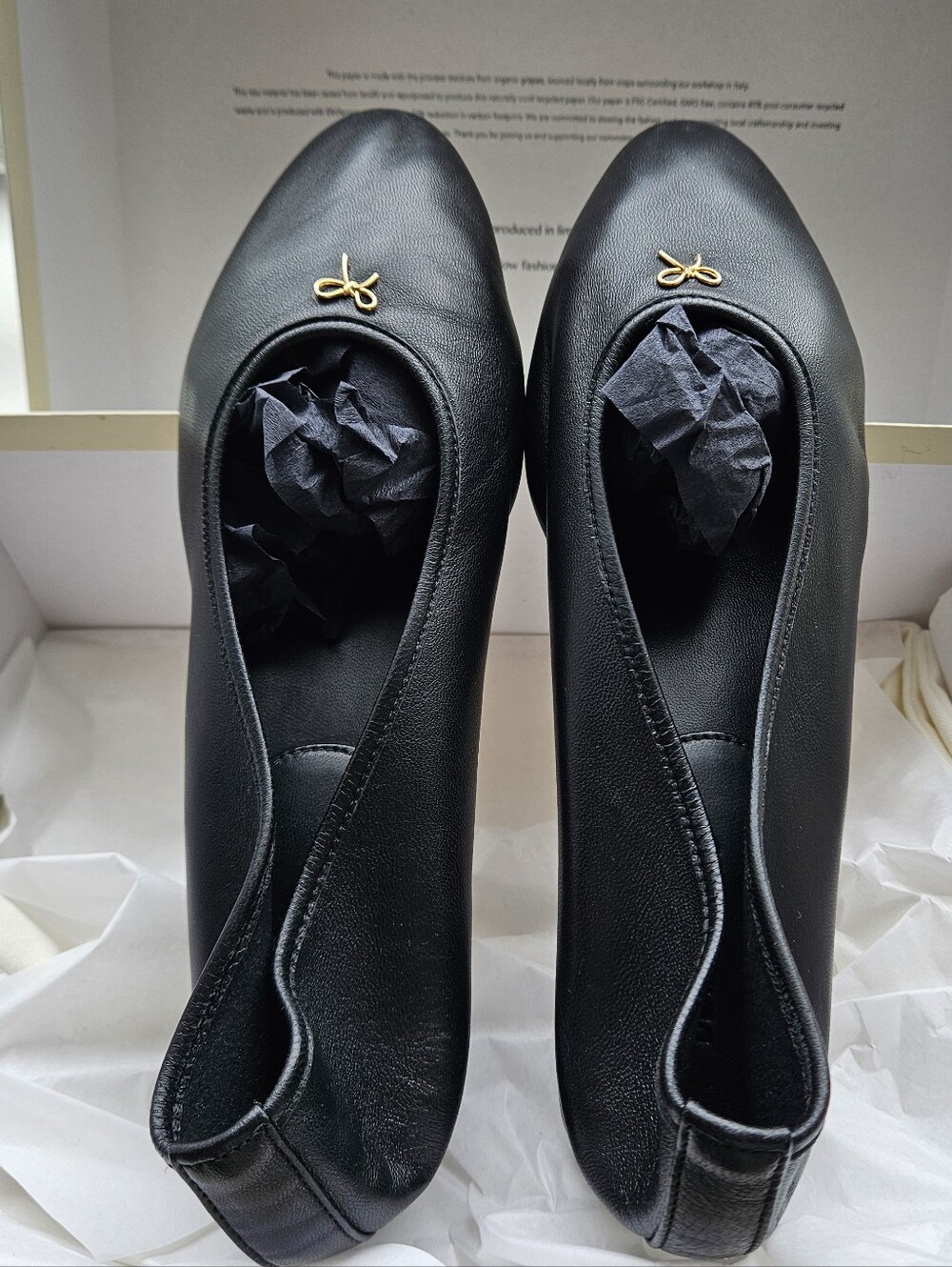 NIB Dear Frances Gala Pump Black Leather Gold Bow Sz 38